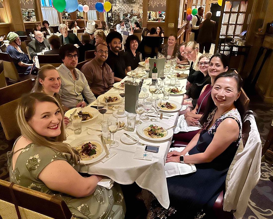 In 2023, Alice won the Paragon Award from the Doris Duke Foundation. We used the prize to fund our 2024 lab retreat to New Orleans, including dinner at Alice's favorite restaurant — Commander's Palace. All was not oysters and gumbo, though: we managed to write a whole lab handbook on our retreat.